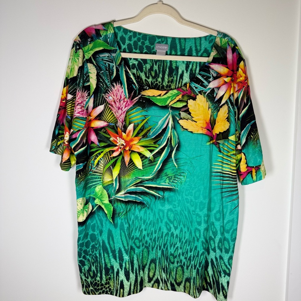 Chico’s Rainforest Exotic Floral & Animal Print Knit Tunic - Size US XXL